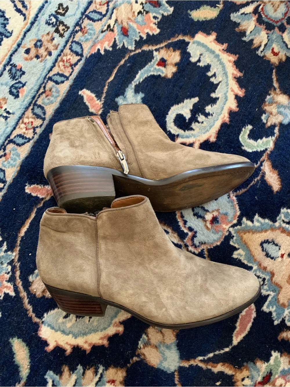 Sam Edelman Olive Suede Ankle Booties with Stacked Heel